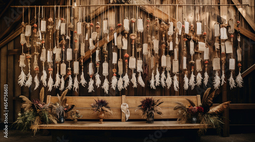 Display of Hanging Fur Craft for Dreamcatcher and Dried Flower Souvenir Sale