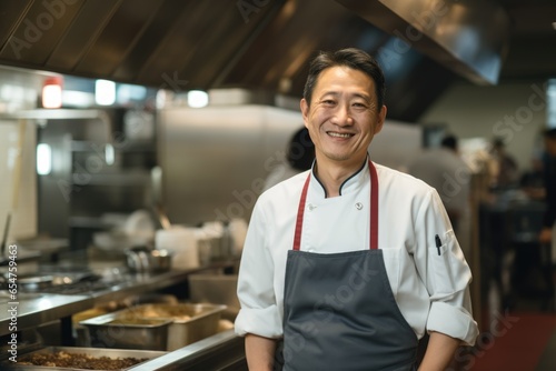 Smiling portrait of an asian chef working in a restaurant kitchen © Baba Images