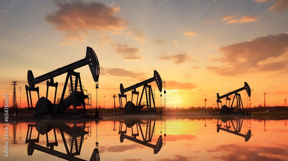 Harvesting the Earth: Oil Extraction at Sunset. Generative ai Harvesting the Earth: Oil Extraction at Sunset. Generative ai