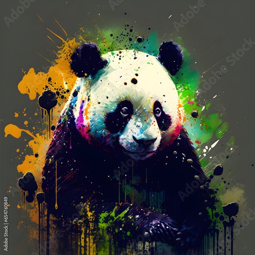 Panda intimidating colors comic style extremely detailed sharp focus Ink Dropped in water splatter drippings pulp Manga cinematic lighting ar32  photo