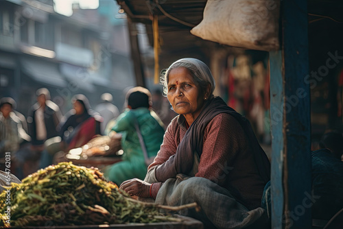 indian senior woman selling at street market © Daniel