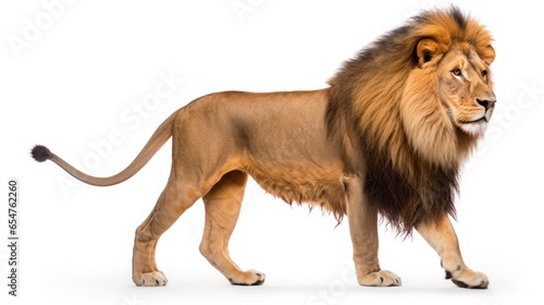 Lion portrait side view on isolated white background