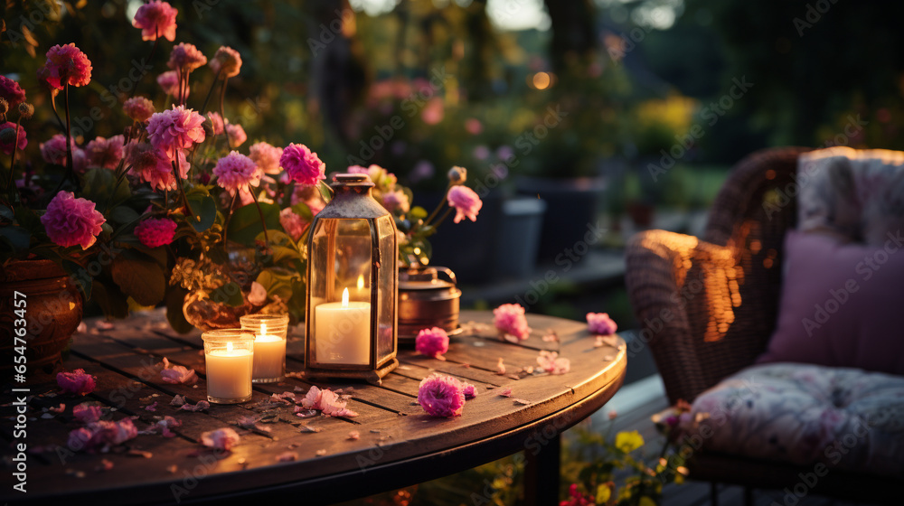 candles and flowers HD 8K wallpaper Stock Photographic Image