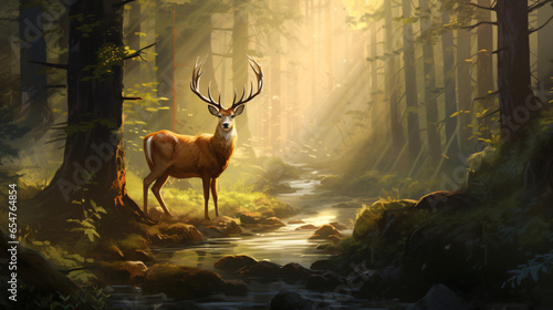 A painting of a deer in a forest © Rimsha