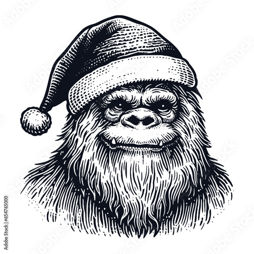 yeti wearing a Santa Claus hat Christmas sketch