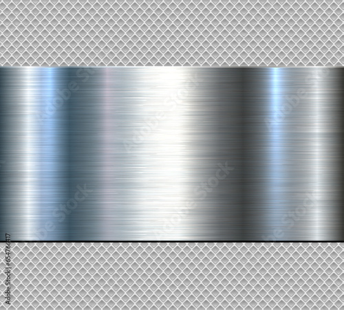 Silver chrome metal 3D background, lustrous and shiny metallic design with interesting holes pattern.