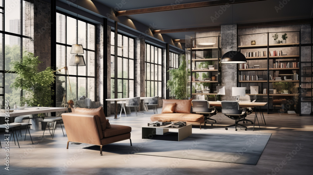 Fototapeta premium Modern office interior in loft, industrial style.