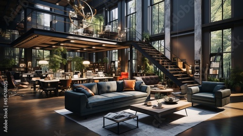 Modern office interior in loft, industrial style.