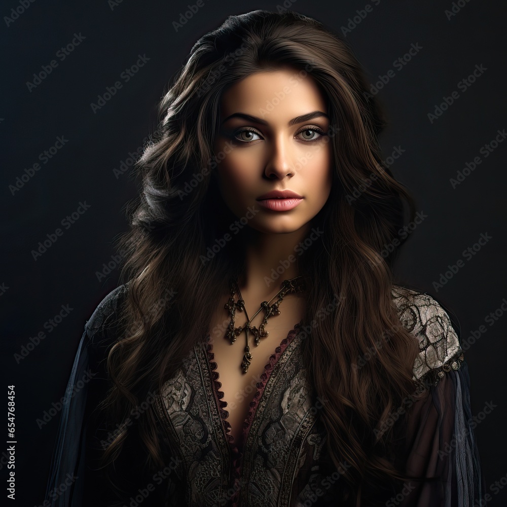 Gorgeus Lady with Brown Hairs and Captivating Looking. Interestin Girl. Dark Background. Gorgeus Lady with Brown Hairs and Captivating Looking. Interestin Girl. Dark Background.