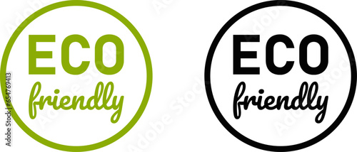 Eco Friendly Green and Black Round Badge Stamp Symbol Icon. Vector Image.