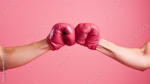 fighting hands in boxing grove on pink background