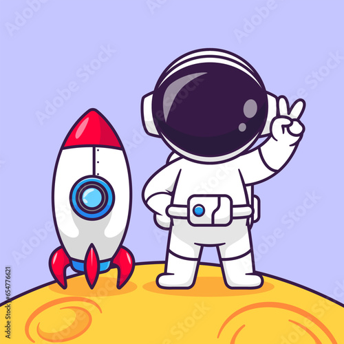 Cute Astronaut Peace On Moon With Rocket Cartoon Vector
Icon Illustration Science Technology Icon Concept Isolated
Premium Vector. Flat Cartoon Style