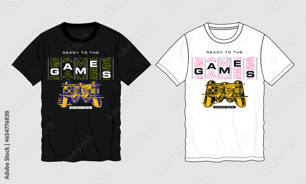 Gaming t shirt design vector illustration ready to print isolated on white black template view. Gaming t shirt design vector illustration ready to print isolated on white black template view.