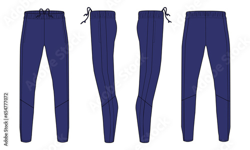 Vector sweatpants technical drawing fashion flat sketch vector illustration Navy color template isolated on white background photo