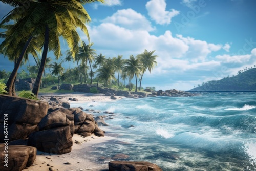 palm trees and turquoise sea on the coast