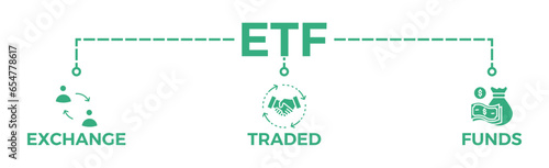 ETF banner web icon glyph silhouette Exchange Traded Funds Stock Market Investment with icon of money, cash flow, trading, transaction, bank, accounting, and growth