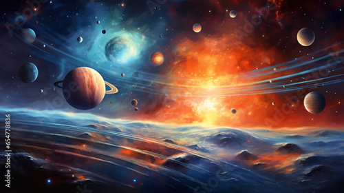 A painting of the solar system with its planets
