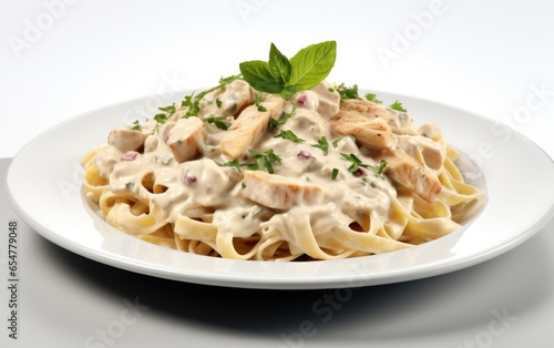 Fettucini with chicken on a plate