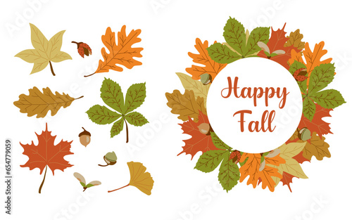 Set Automne, éléments vectoriels décoration couronne de feuilles pour bannière web et contenus réseaux sociaux 