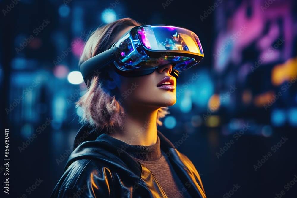 Portrait of a young woman in vr headset Portrait of a young woman in vr headset