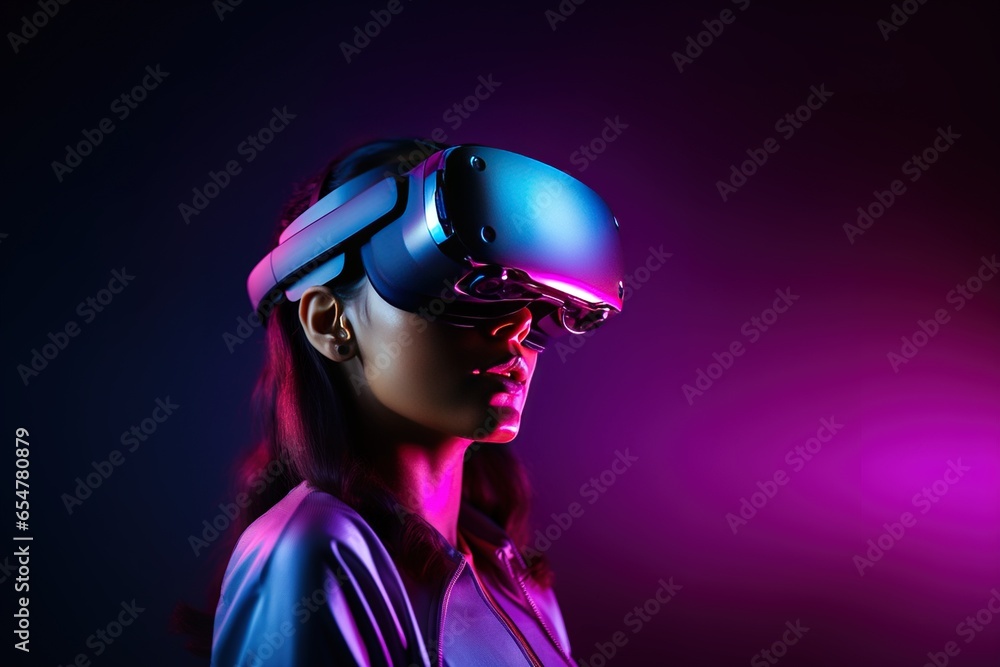 Portrait of a young woman in vr headset Portrait of a young woman in vr headset