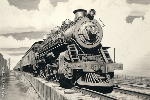 monochrome drawing of a train. Generative AI