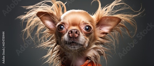 Funny looking Chihuahua puppy, ugly dog portrait