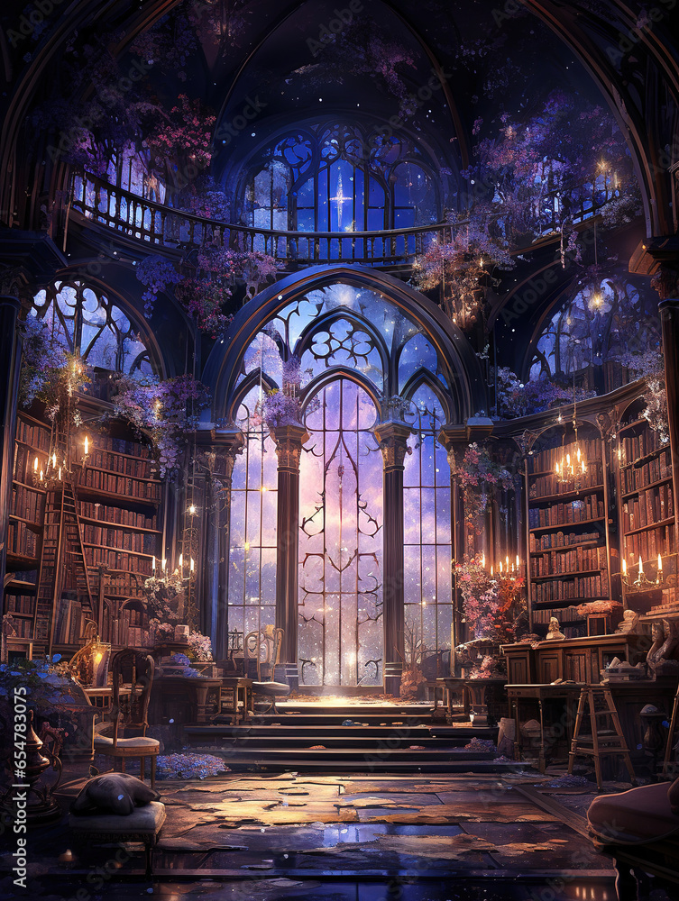 Magical Castle Interior with Bookshelves