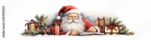 Santa Claus with books and christmas gifts isolated on white background. Generated AI