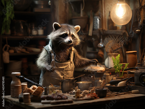 Culinary Whiz: Raccoon in a Charming Tiny Sweet Kitchen
