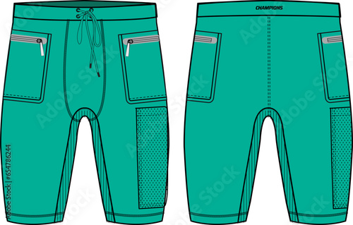Compression tights Shorts design flat sketch vector illustration, Bike Shorts tights concept with front and back view for Cycling, bicycle, workout and running active wear shorts design.