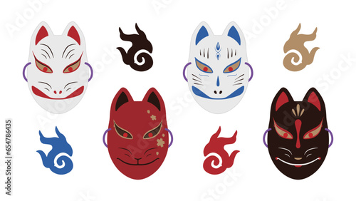 Japanese Traditional Inari Fox Festival Face Mask set