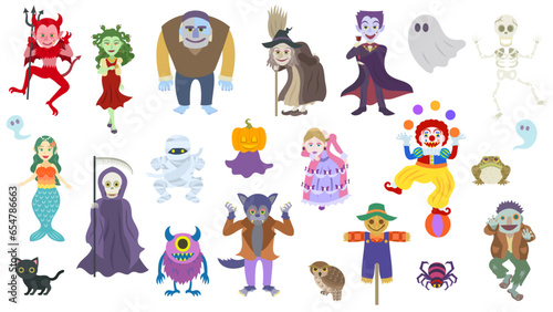ハロウィンのモンスター達。フラットなベクターイラストセット。
Halloween monsters. Flat designed vector illustration set.