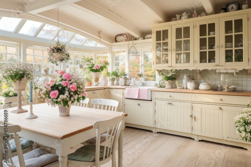 Step into a timeless haven of cozy shabby chic vintage delights with the modern kitchen interior, exuding the charm of vintage-inspired design.