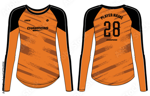 women Long Sleeve Sports Jersey t-shirt design concept Illustration suitable for girls and Ladies for Volleyball jersey, Football, Soccer, netball and tennis, geometric printed Sport uniform kit