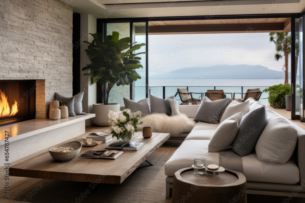 A Coastal Haven with Contemporary Flair: Serenity by the Sea, a Tranquil Ambiance with Coastal-Inspired Furniture and Decor.