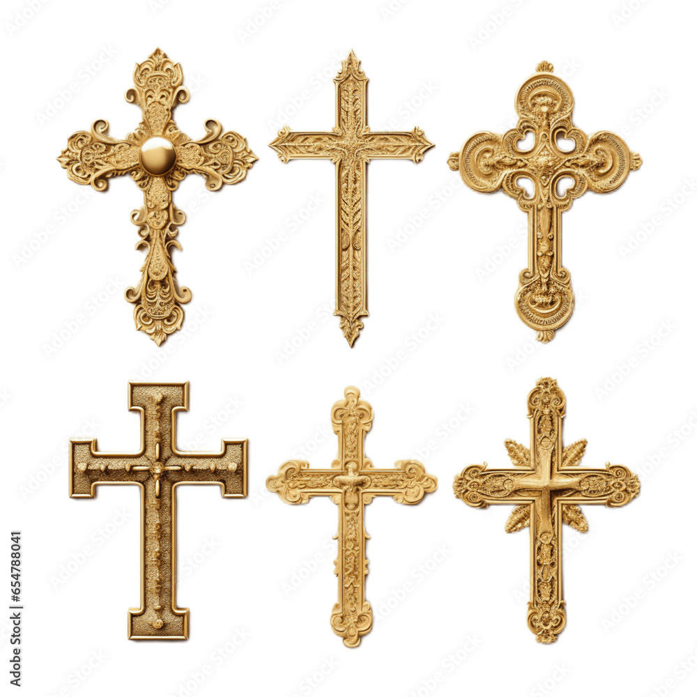 Collection of gold crosses on transparent background PNG