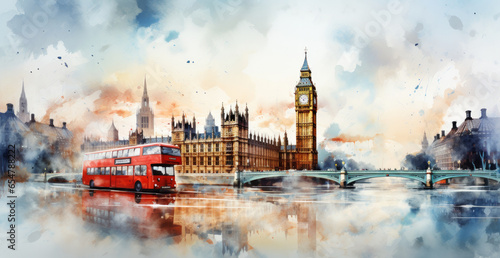 London landscape of watercolor painting