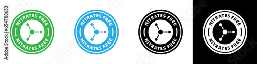 Nitrates free sticker, sign, label or emblem. No nitrates in the product. Organic or eco product sign. Healthy food concept. Vector