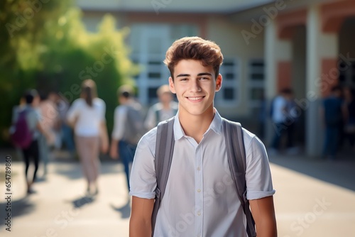 portrait of young man in school class with casual outfit