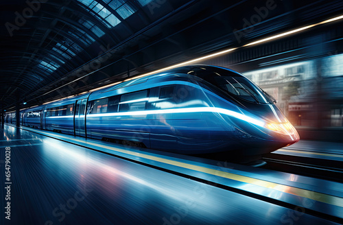 speedy train running, motion blur, technology concept