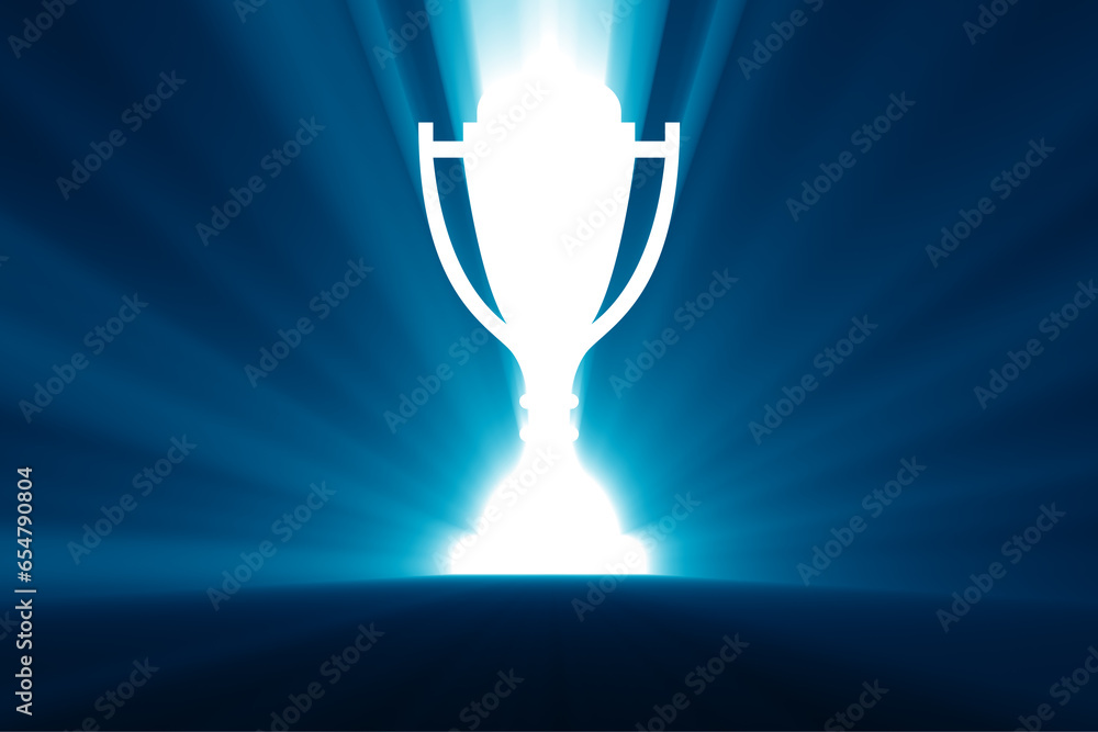 Concept of award with backlighted cup - obrazy, fototapety, plakaty 