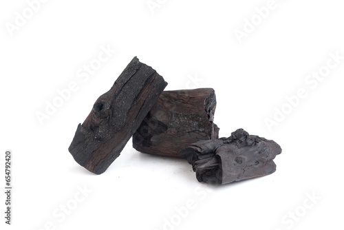 Black natural wood charcoal isolated on white background, Hardwood charcoal