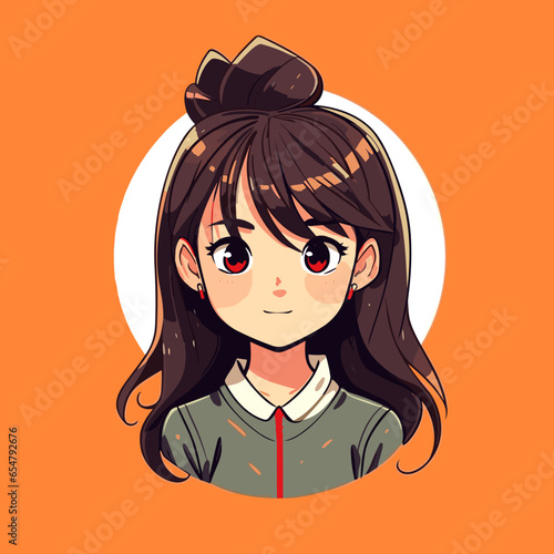 Cute Anime girl. Sweet Manga girl vector Hand drawn retro anime kawaii vector illustration. Set of cute animegirl. Happy kawaii anime girl face 