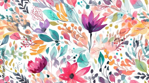 Colorful floral spring pattern on white background.