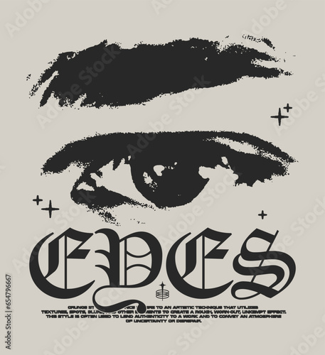 Retro grunge print of human eye. Streetwear print for T-shirt, hoodie, and sweater