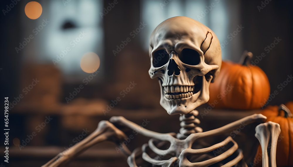 A grinning skeleton ready for some Halloween fun ai generated - obrazy, fototapety, plakaty 