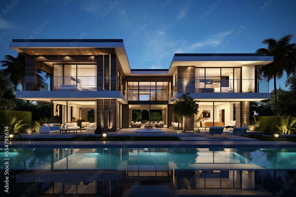 Elegant contemporary dwelling showcasing opulent architecture and aesthetics. Generative AI