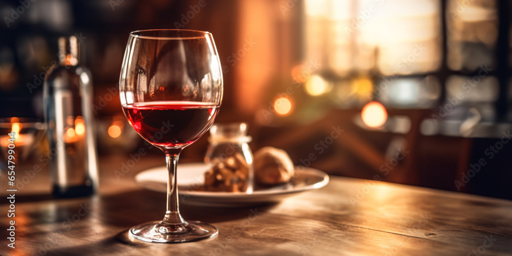 A glass of red wine on a table in a restaurant. Selective focus. Wineglass with red wine and grapes on the wooden table.
A glass of red wine on a table in a restaurant. Selective focus. Wineglass with red wine and grapes on the wooden table.