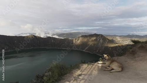 Laguna Quilotoa is a water filled crater lake and the most western volcano in the Ecuadorian Andes. Caldera with turquoise body of water and a popular hiking trail called quilotoa loop.